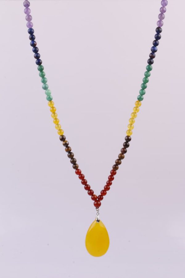گردنبند تخصصی هفت چاکرا به همراه مدال عقیق زرد شرف الشمس