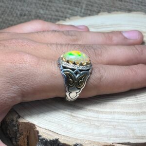 انگشتر نقره دستساز اوپال اتیوپی {کد:AM.3}