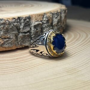 انگشتر نقره دستساز یاقوت کبود آفریقایی {کد:AM.18}