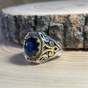 انگشتر نقره دستساز یاقوت کبود آفریقایی {کد:AM.33}