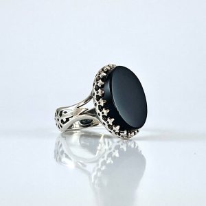 انگشتر نقره مردانه با سنگ عقیق سیاه (A1046)